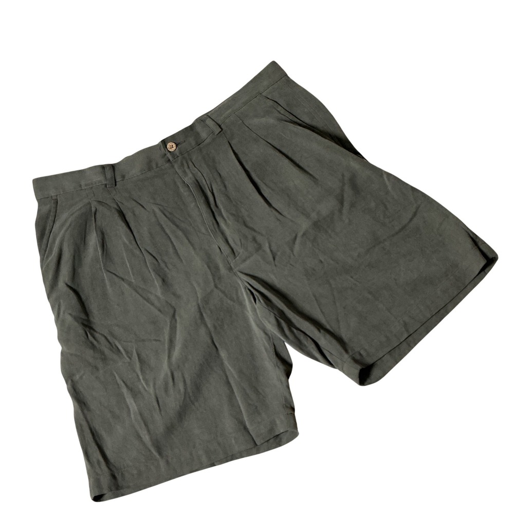Caribbean Roundtree & Yorke Old Money Mens 38 Silk‎ Pleated Shorts Herringbone